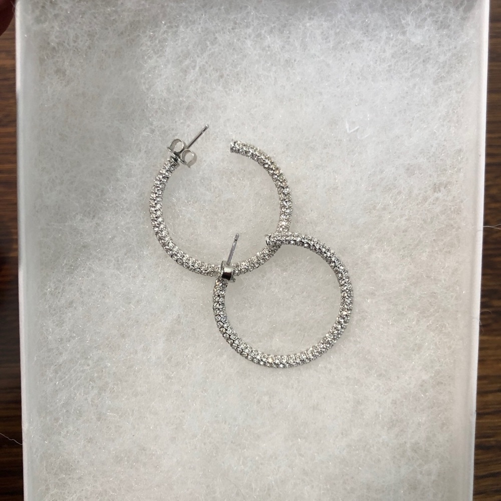 [Adriana Orsini] Pave Hoop Earrings Silver